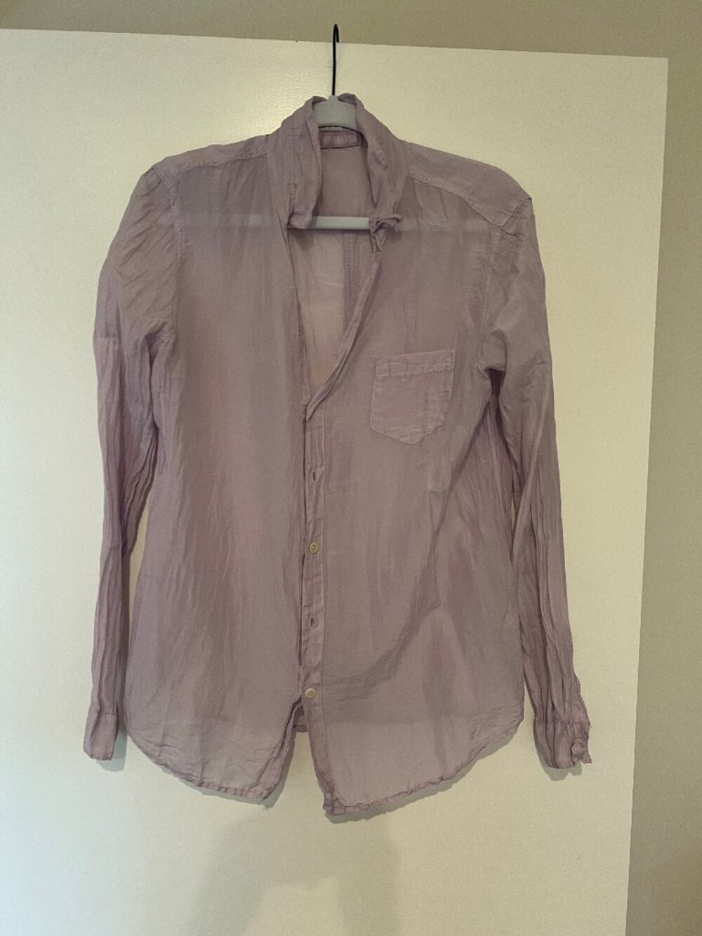 CP Shades lightweight button-down shirt in a soft mauve/dusty purple tone